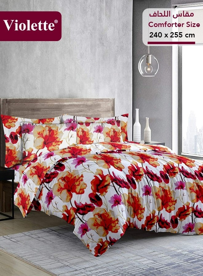 Violette PolyCotton Comforter Set, Fits 200x200 cm Double Size Bed, 7 Pieces (Removable Filling Included), Soft Cooling Breathable, Double Face Comforter, White Red - Image 1